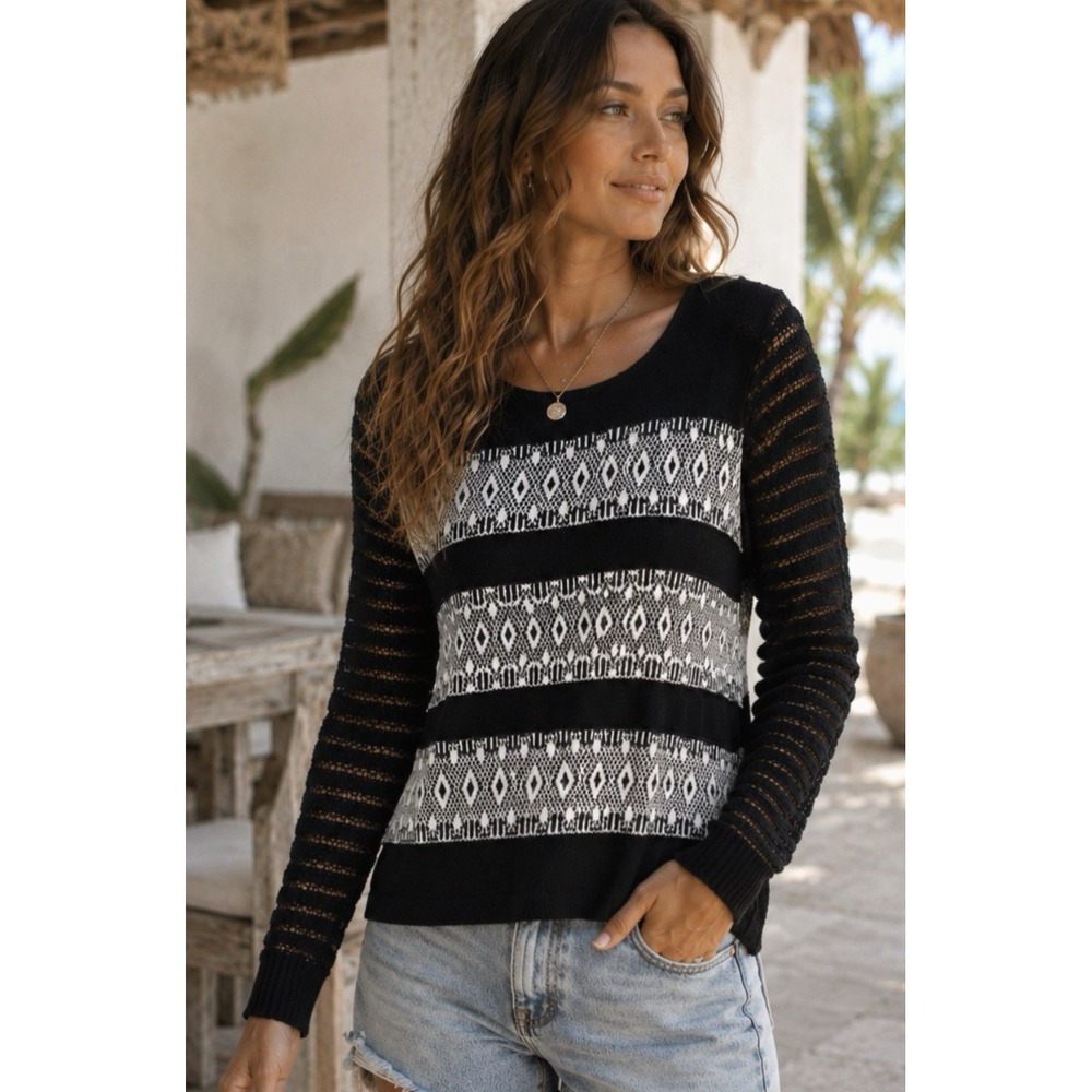 Princess Vera Wang Striped Lightweight Open Knit Sweater Size XL Metallic Layer